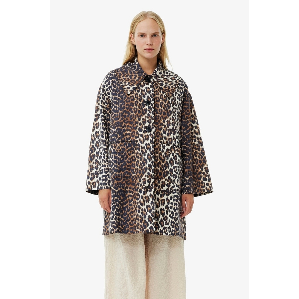 GANNI Leopard Print Oversized Mobwife Jacket Coat
